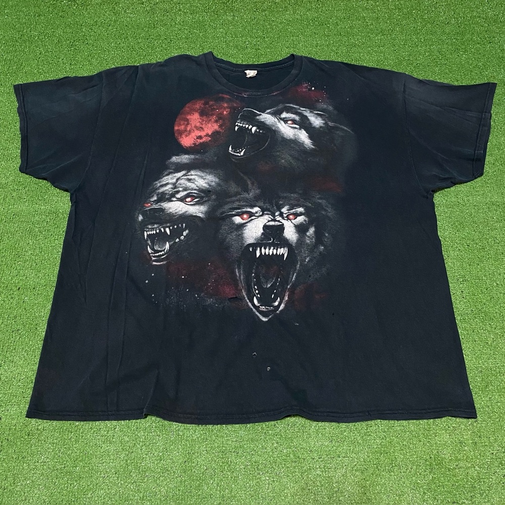 Distressed Red Eyed Wolves T-Shirt Mens 3XL Blood Moon Snarling Wolf Pack Retro